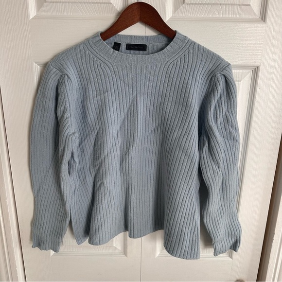 Saks Fifth Avenue Black Label Wool Crew Neck Sweater light blue made in Italy XL - Picture 1 of 6